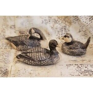 Set of 3 Vintage Artek Faux Scrimshaw Duck Waterfowl - Signed by Blanchard 1986